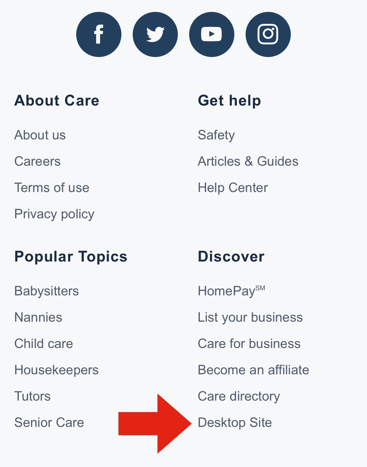 How do I get to Care.com&rsquo;s desktop site?